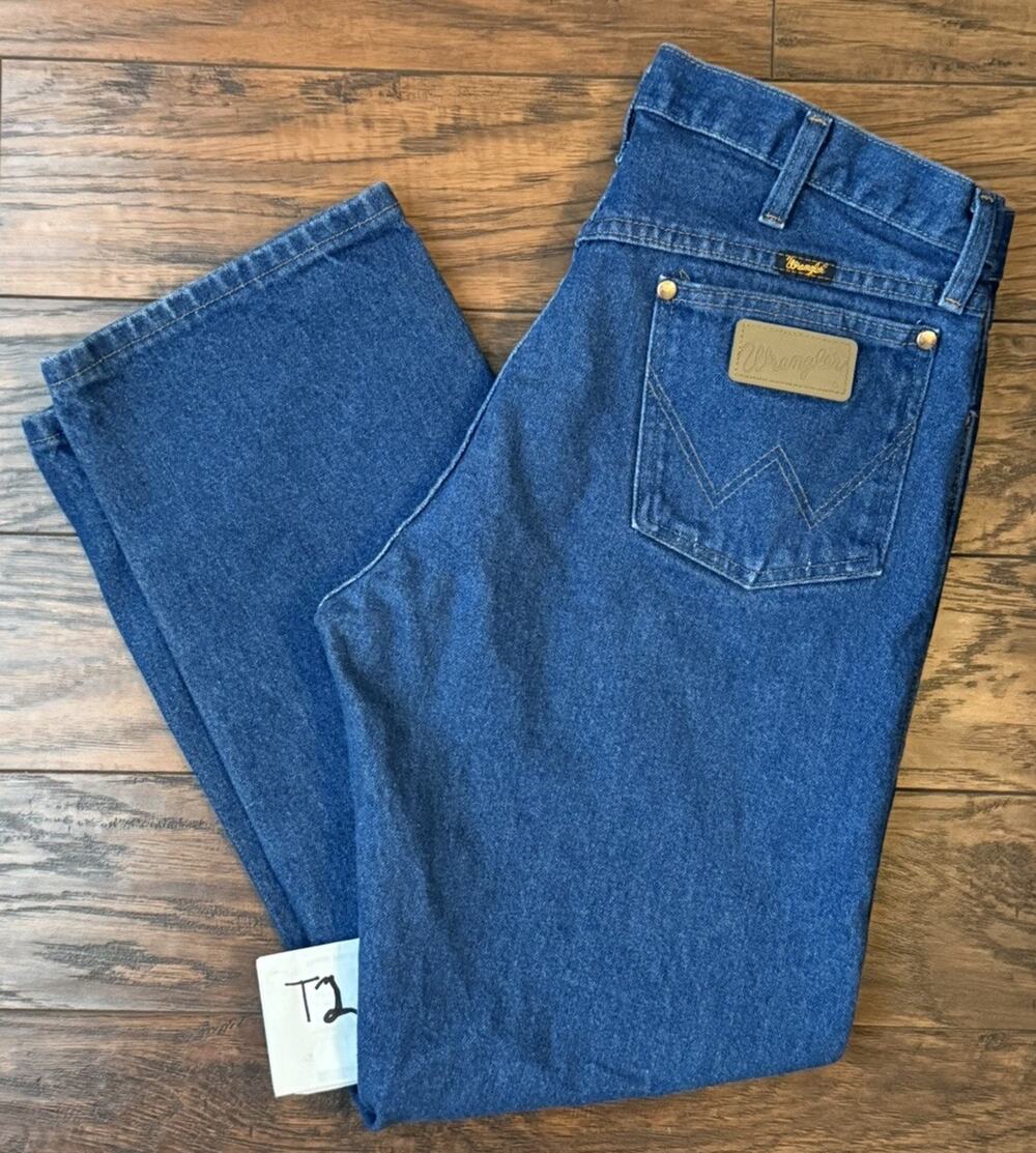 Wrangler 13MWZ Jeans Mens 34x29 Blue Cowboy Cut Bootcut Dark Wash Denim Workwear